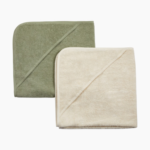 Tiny Kind Organic Hooded Towel 2-Pack - Desert Sage/Antique White, 0-24 M