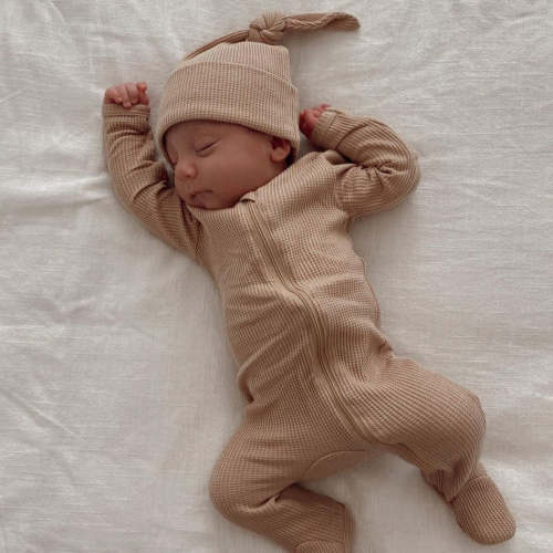 Organic Waffle Basic Zip Footie, Tan