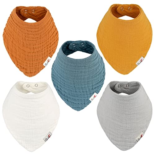 Bedeca Muslin Baby Bibs, 100% Organic Cotton Baby Bandana Drool Bibs for Boy and Girls, Newborn Bib for Teething and Drooling
