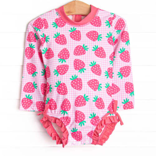 Very Strawberry Long Sleeve One Piece Rash Guard, Pink – Stitchy Fish