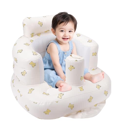 Momsnug Blow Up Seat for Baby, Inflatable Baby Chair 3 Months & Up, Chair for Babies Sitting Up with Built in Pump- Bear