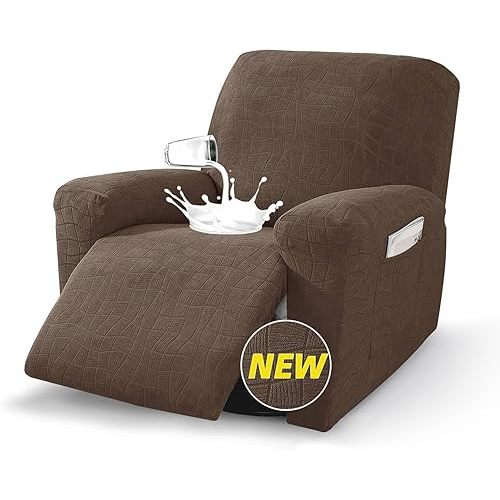 MAXIJIN Waterproof Recliner Chair Covers 3 Pieces Recliner Cover That Stay in Place, Washable Lazy Boy Recliner Slipcovers with Pockets Reclining Protector for Pet, Kids (Recliner, Light Coffee)