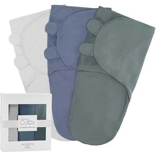 Comfy Cubs Swaddle Blanket Baby Girl Boy Easy Adjustable 3 Pack Infant Sleep Sack Wrap Newborn Babies (Small 0-3 Months, Stone, Nomadic Blue, Azul)
