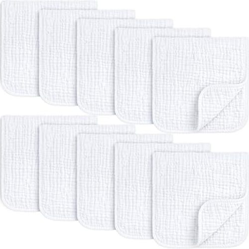 KeaBabies Organic Muslin Burp Cloths Baby Boy, Girl – 10-Pack 100% Cotton Muslin Burping Cloths for Babies, Newborn, 21x10 Large & Absorbent Spit Up Rags, Baby Washcloth, Infant Towels (Soft White)