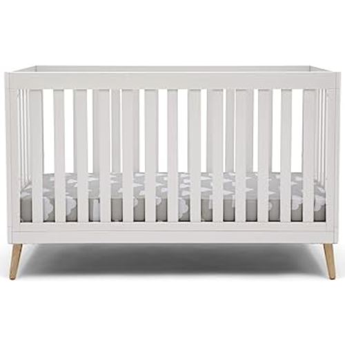 Delta Children Essex 4-in-1 Convertible Baby Crib, Bianca White with Natural Legs