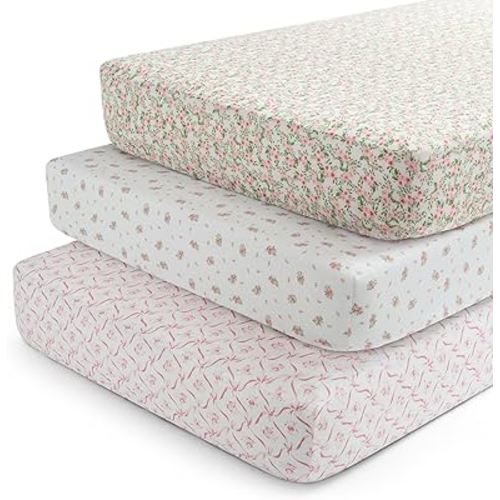 Delta Children Fitted Crib Sheets for Girls and Boys - Crib Sheet for Standard Crib and Toddler Mattresses - 28x52 Inch (Pack of 3), Pink Floral