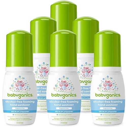 Babyganics Foaming Pump Hand Sanitizer, Alcohol Free, Travel Size, Fragrance Free, Kills 99.9% of Common Bacteria, Moisturizing, 1.69oz (Pack of 6)