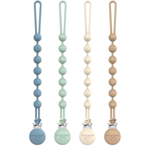 Cuddle Campus Silicone Pacifier Clip Holder with One Piece Design, Pack of 4 Soft Flexible Binky Clips with Texture for Baby Boy and Girl Set 1(6M+)