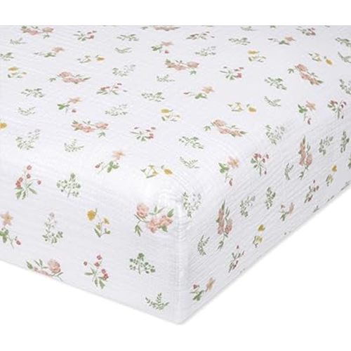 aden + anais Essentials Classic Crib Sheet, 100% Cotton Muslin, Super Soft & Breathable, Tailored Snug Fit, Country Floral