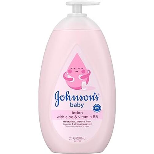 Johnson's Baby Lotion with Coconut Oil, Aloe Vera & Vitamin B5, 72 HR Hydration, Skin Moisturizer, Hypoallergenic, Safe for Newborn, Protects From Dryness &; Strengthens Skin, 27.1 fl. oz