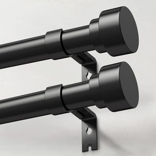 2 Pack Heavy Duty Curtain Rods for Windows 48 to 84 Inch, 1 Inch Black Adjustable Curtain Rod Set with Easy Installation and Modern Design (A1,Black,30-90",2Pack)