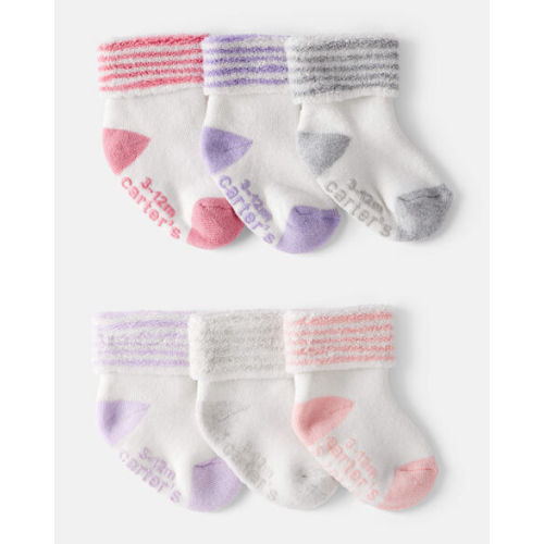 Baby Girl 6-Pack Striped Ankle Socks - White | Carter's