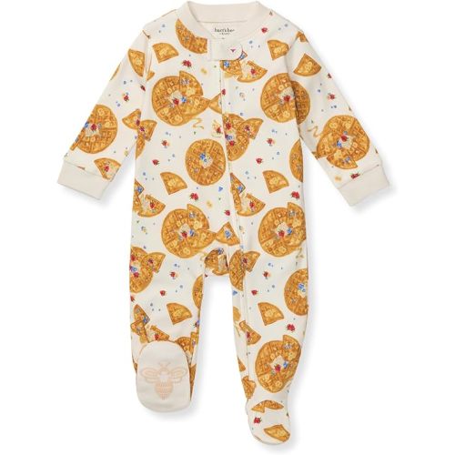 Burt's Bees Baby Boys' Sleep and Play Pjs, 100% Organic Cotton One-piece Zip Front Romper Jumpsuit Pajamas - Newborn - Waffle Sundae