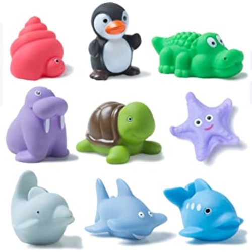 Mold Free Ocean Bath Toys for Toddlers/ Infants 6 - 12- 18 Months, No Hole No Mold Bathtub Toys, 1 2 3 4 Years Old Kids (9 Pcs Ocean Animals with Mesh Bag)