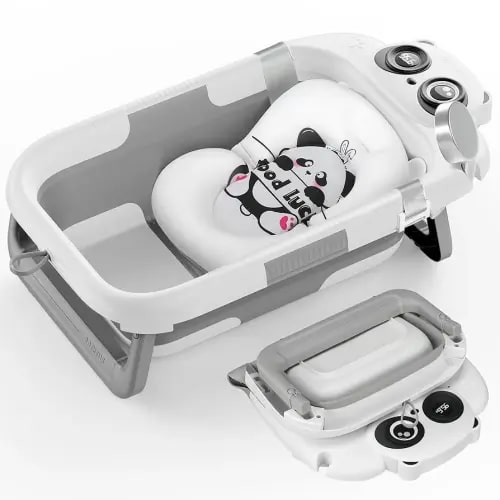 Foldable Baby Bathtub, Lightweight Bathtub for Infants to Toddlers with Soft Cushion & Thermometer, Portable Baby Tub Newborn to Toddler 0-36 Months(Grey)