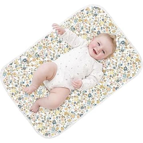 Baby Diaper Changing Pad – 31.5" x 21.5" Extra Large Waterproof Absorbent Portable Changing Mat, Reusable Changing Pad Liner for Travel or at Home Use(Floral1)