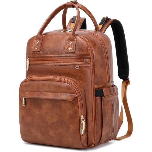18 Pockets Diaper Bag Backpack with Waterproof Pockets and Stroller Buckle, Convertible Tote Bag (Brown)