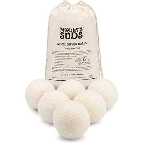 Molly's Suds Wool Dryer Balls | XL, Premium Organic Fabric Softener, Hypoallergenic, Hand-Felted, Reusable, Reduce Drying Time | White, Set of 6