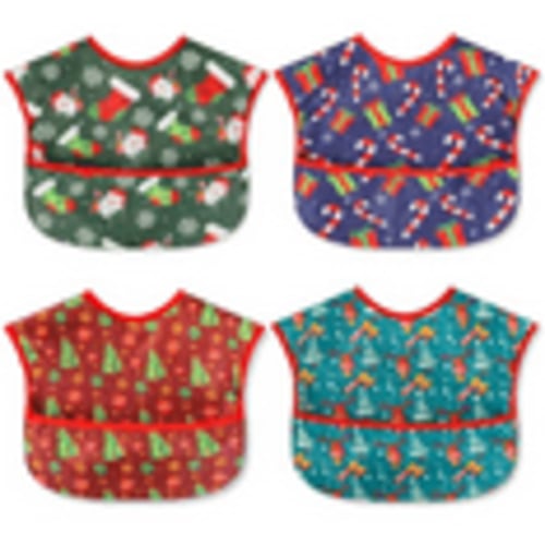 4-Pack Christmas Waterproof Baby Bibs - Soft, Adjustable, & Food Pocket for Infants (6-36 Months)