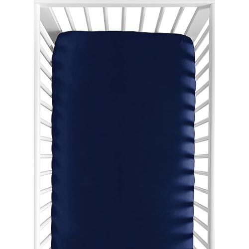 Sweet Jojo Designs Solid Navy Blue Baby or Toddler Fitted Crib Sheet for Baseball Patch Sports Collection