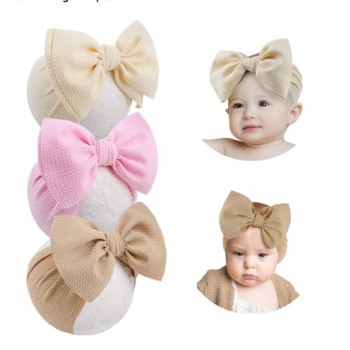 YanJie 3PCS 7'' Big Bows Baby Girls Headbands Soft Stretchy Newborn Bows Infant Baby Hair Bows Toddler Headwrap Hair Accessories Khaki Beige Light Pink