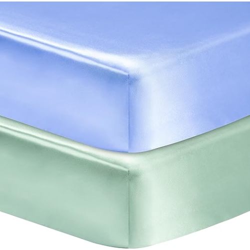 2 Pack Satin Soft Crib Sheet for Baby with Sensitive Hair Silky Baby Mattress Sheet Blue and Green Unisex 52’’x28’’x8’’ Fitted Sheets