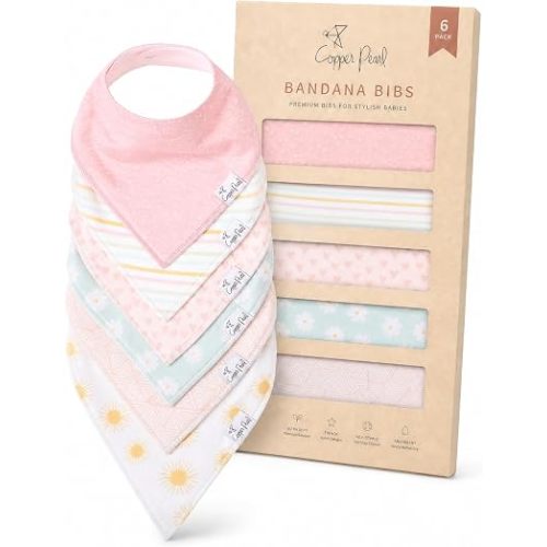 Copper Pearl Baby Bibs for Baby Boy or Girl – Bandana Drool Bibs for Teething, Absorbent Bibs for Eating, Newborn to Toddler, 6 Pack, Sunny