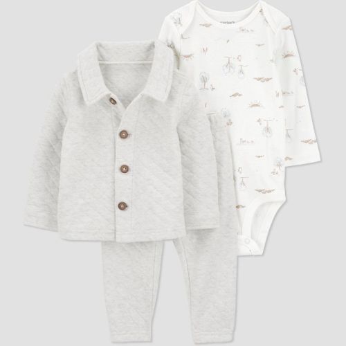 3mo Carter's 3pc Top & Bottom Set - Gray 3M: Cardigan, Bodysuit, Elastic Waistband