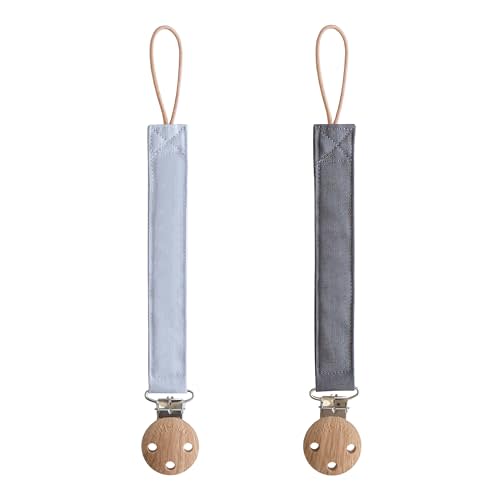 mushie Linen Baby Pacifier Clip Holder | Soft Fabric Strap, 2-Pack (Powder Blue/Deep Sea)