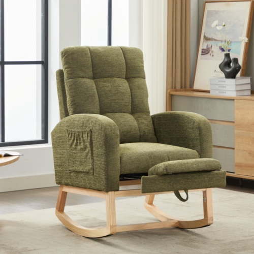 Timbernest Rocking Chair, Upholstered Glider Rocker for Nursery with Footrest and Side Pocket, High Backrest Lounge Arm Chair for Living Room, Bedroom, Office, Cyan