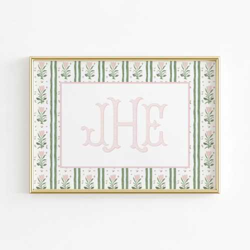 Vintage Floral Monogram Nursery Wall Art, Grandmillennial Nursery, Pink Girl Nursery Print, Baby Name Above Crib Wall Decor, Tulip Girl Room