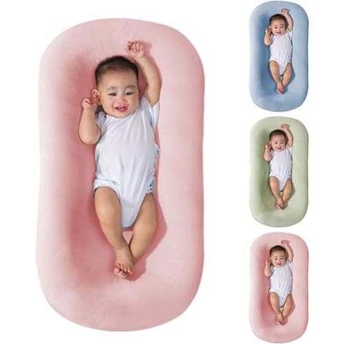Baby Lounger for Newborn, Soft Organic Cotton Breathable Infant Lounger for Baby Play and Rest (Pink)