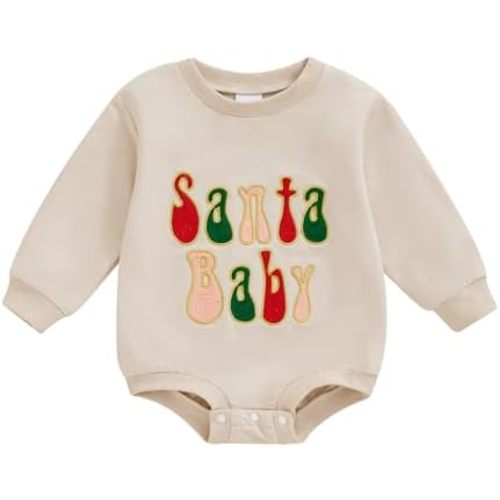 Baby Girl Boy Christmas Outfit Santa Long Sleeve Bubble Sweatshirt Romper Newborn Infant Fall Winter Clothes