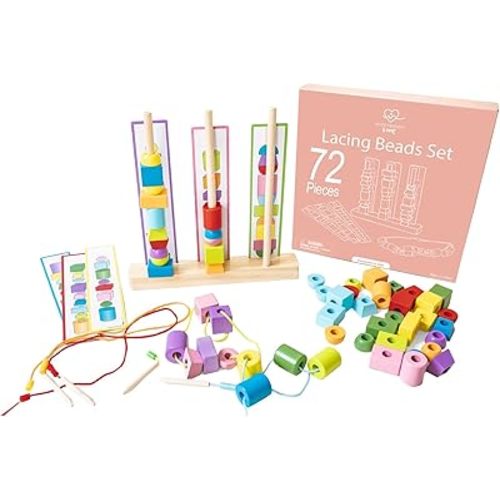 Montessori & Me Stringing Beads for Kids 3-5 - Lacing String Toys for Toddlers - Snap Necklace