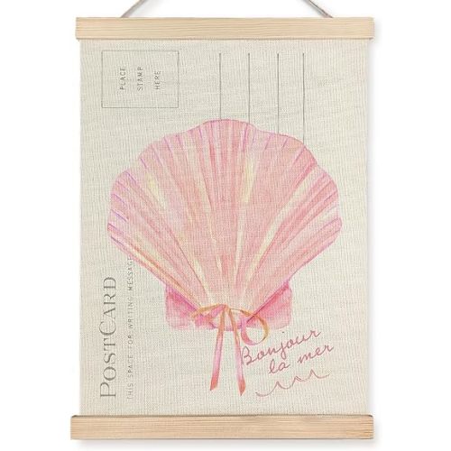 URLLUAE Beach Wall Decor, Preppy Pink Seashell Wall Art, Coastal Room Decor With Wooden Poster Hanger, Preppy Beach Coastal Posters for Home Girls Room Dorm, 16x24 Inches