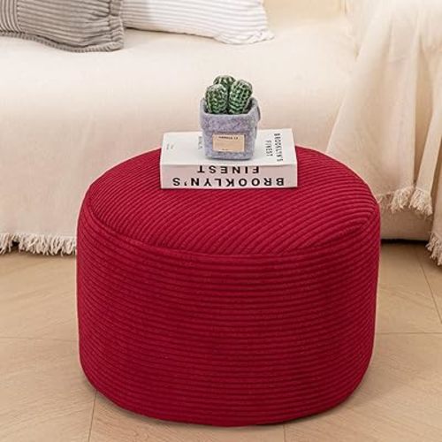 Ottoman Foot Rest Home Decor Bedroom Decor Ideal for Living Room Comfortable Floor Pouf Ottoman Foot Rest for Armchair Bean Bag Floor Cushion Footstool 12x20 Inch Wine Red Pouf with Filler