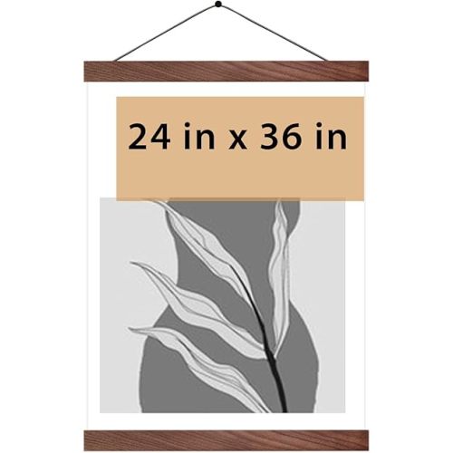 Magnetic Poster Hanger Frame 24 Inch Wide, Walnut, Strong Magnet, Premium Wood and Quick Assembly, Wall Hanging Wooden Frame for Posters, Scroll, Picture, Print, 24x36 24x30 24x32