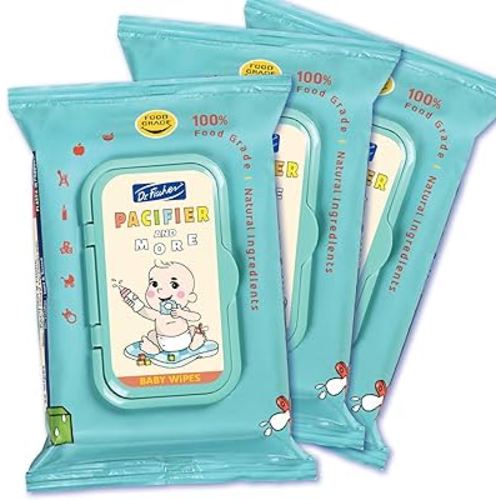 Dr. Fischer Pacifier and Bottle Wipes, 100% Food Grade Teether Wipes with Natural Ingredients.