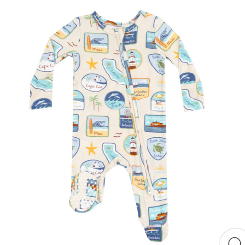 2 Way Zipper Footie - Beach Patches – Angel Dear