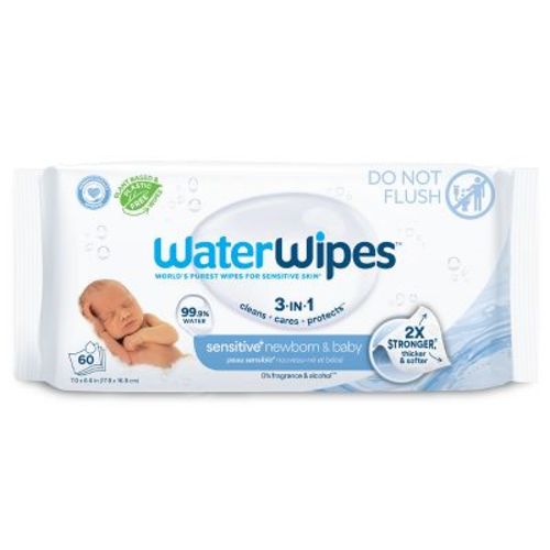 WaterWipes Sensitive+ Newborn & Baby Wipes, 3-In-1 Cleans, Cares, Protects, 99.9% Water, Unscented & Hypoallergenic