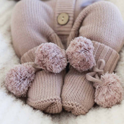 Knit Pom Pom Baby Booties | Iris