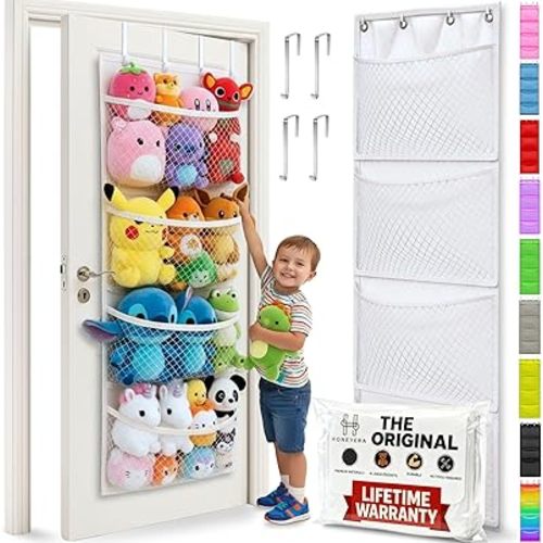 Honeyera The Original Stuffed Animal Storage (Patented) - Over Door Organizer for Stuffies, Baby Ideas Holder, Toy Plush Hammock Hanging Net Big Girls Toddler Large Bag Animals Stuffy Behind