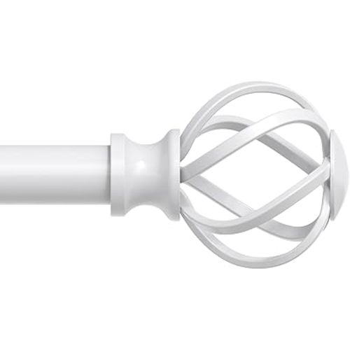 Curtain Rods for Windows 48 to 84 Inch(4-7 Feet),3/4" Diameter White Drapery Rods with Twisted Cage Finials,Size:36-88 Inch