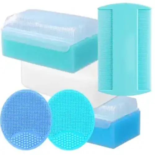 Cradle Cap Brush for Babies - Cradle Cap Treatment | Baby Sponge for Bathing | Baby Brush and Comb Set Newborn | Baby Comb & Scalp Scrubber (Set of 6)