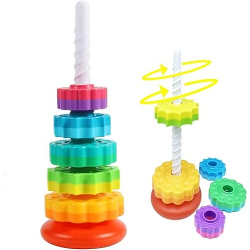 Baby Spinning Stacking Toy – Stacking Toy for Babies Autism Toys Spiral Stacker Toy Rainbow Spinning Wheel Toy for Focus, Dexterity, Brain Development,Interactive Learning Birthday Gift
