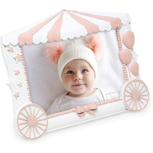 Isaac Jacobs 4” x 6” Resin Sentiments Baby Picture Frame, Horizontal Keepsake Photo Frame with Easel and Hanging Tabs for Tabletop, Desktop & Wall Display (White with Pink)