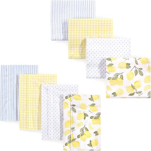 Hudson Baby Unisex Baby Cotton Flannel Burp Cloths and Receiving Blankets, 8-Piece, Lemons, One Size