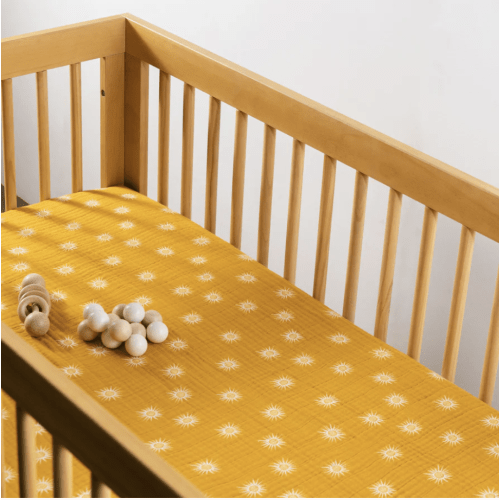 Babyletto Crib Sheet in GOTS Certified Organic Muslin Cotton - in "golden hour" color