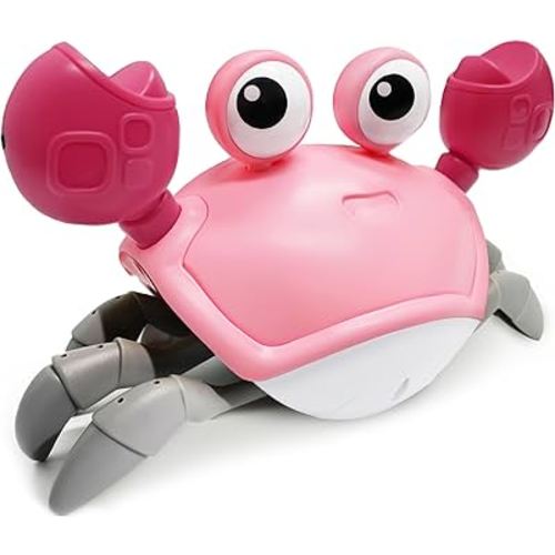 Walking Crab Baby Toy, Toddler Crawling Tummy Time Crab with Music, Interactive Sensory Infant Walking Dancing Crab Toys, Boys Girls Learning Birthday Gift (Pink)