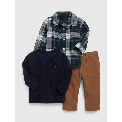 Baby Three-Piece Outfit Set in blackwatch plaid, size: 3-6 M